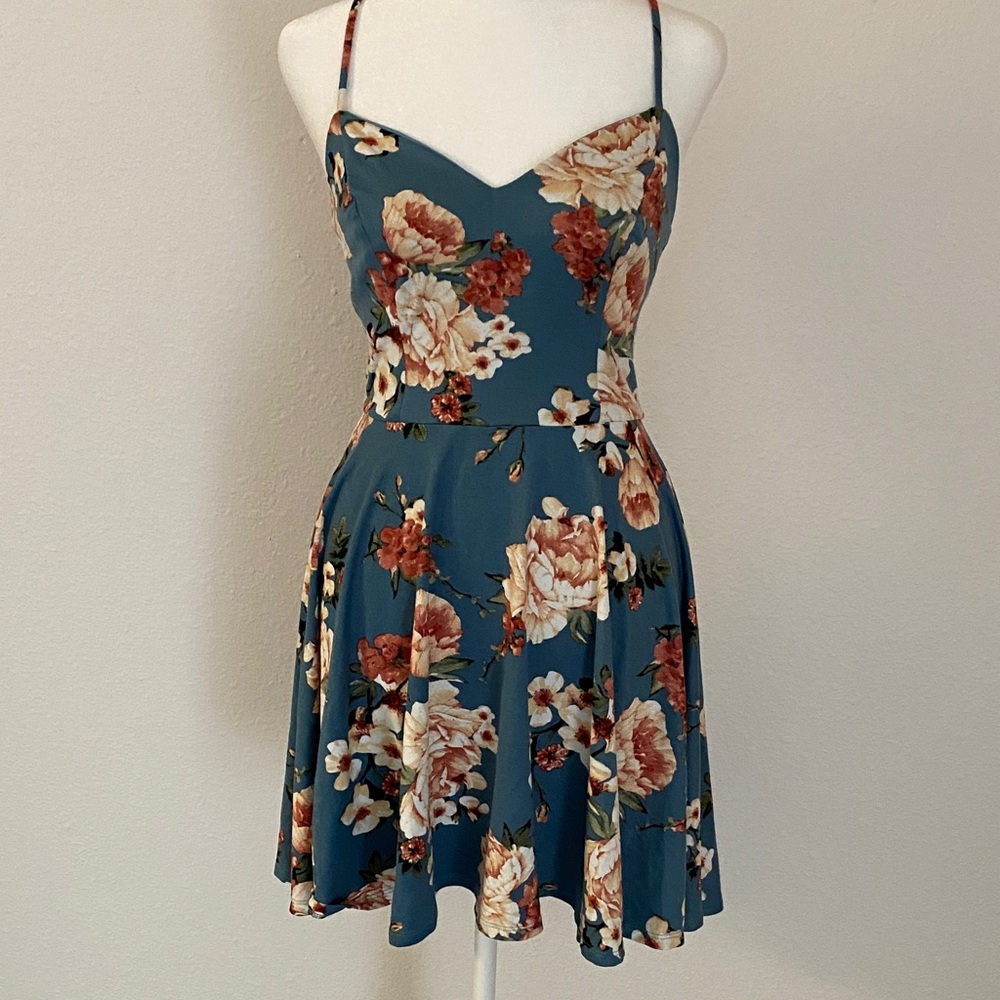 Floral Print Blue Dress